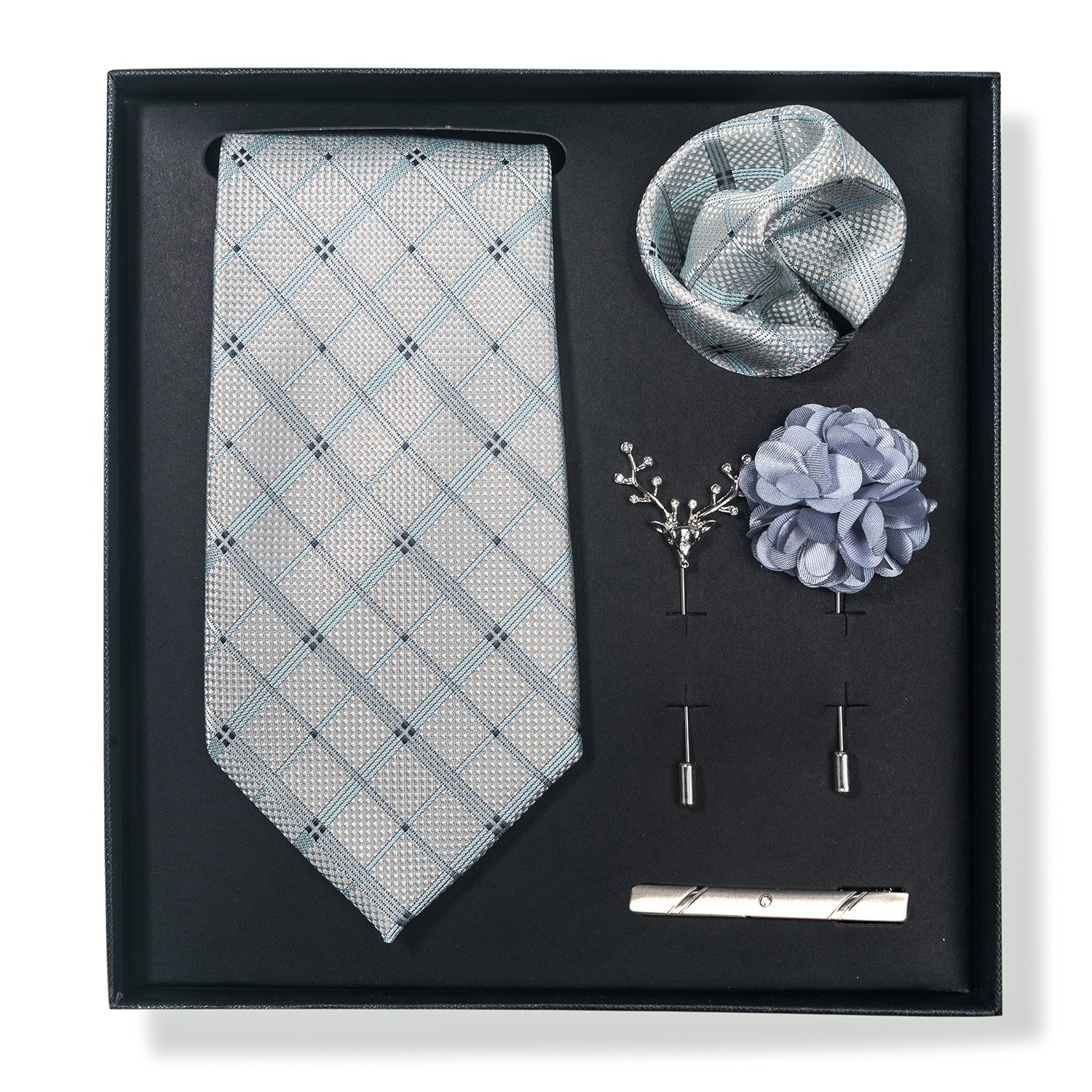 Luxury Silk Gift Box Ties Hanky Cufflinks Brooch For Men Sets 8 cm Necktie For Men Brown Paisley Fit Wedding Party
