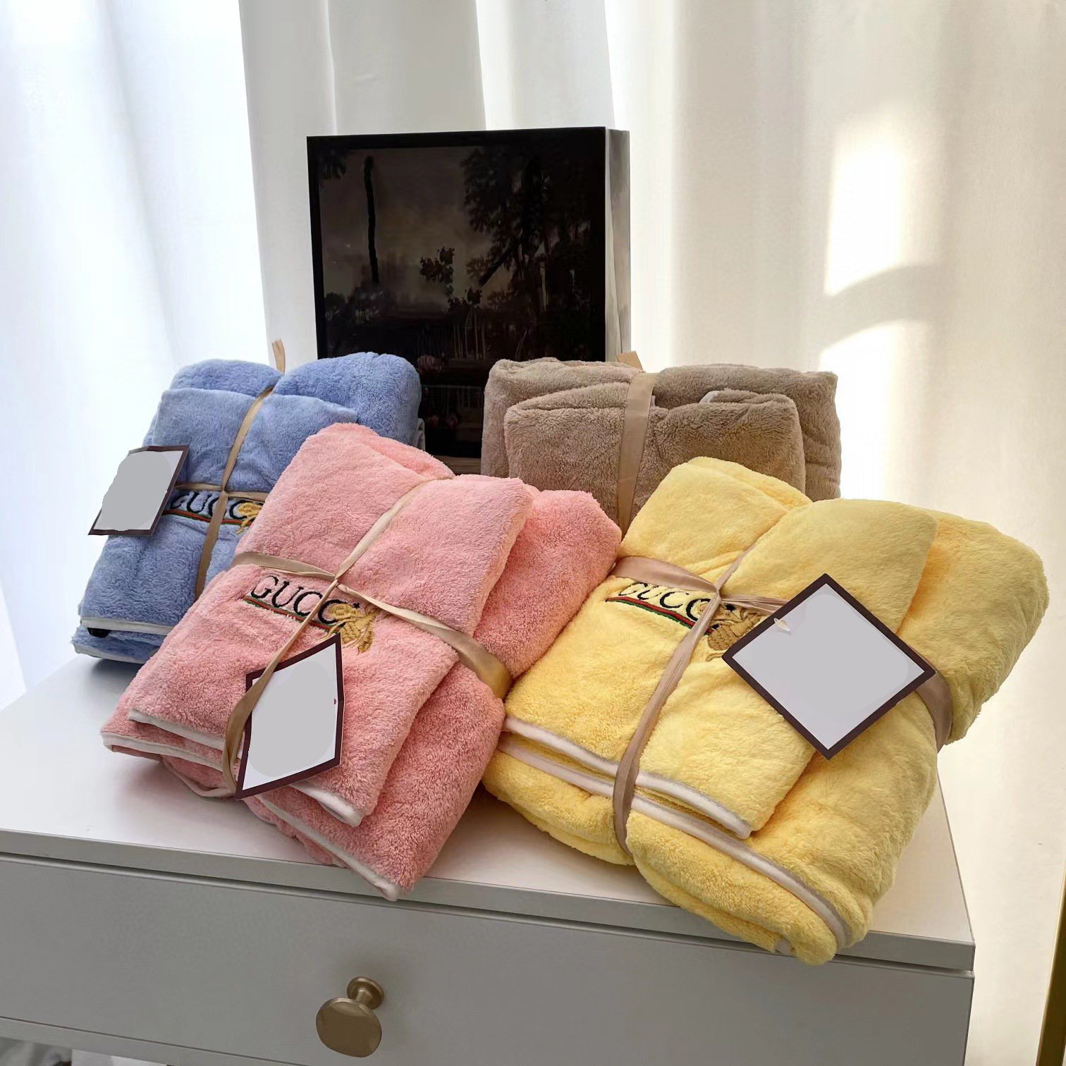 Coral velvet solid color embroidery tide brand bath towel hand quick-drying bath towel gift towel