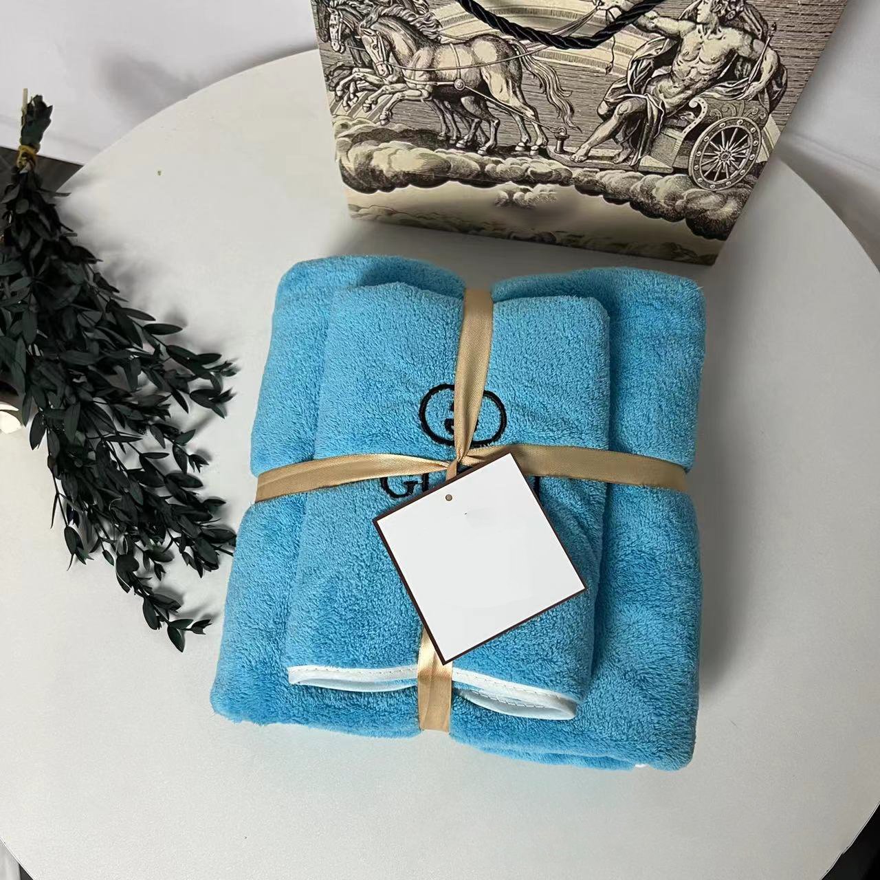 Coral velvet solid color embroidery tide brand bath towel hand quick-drying bath towel gift towel