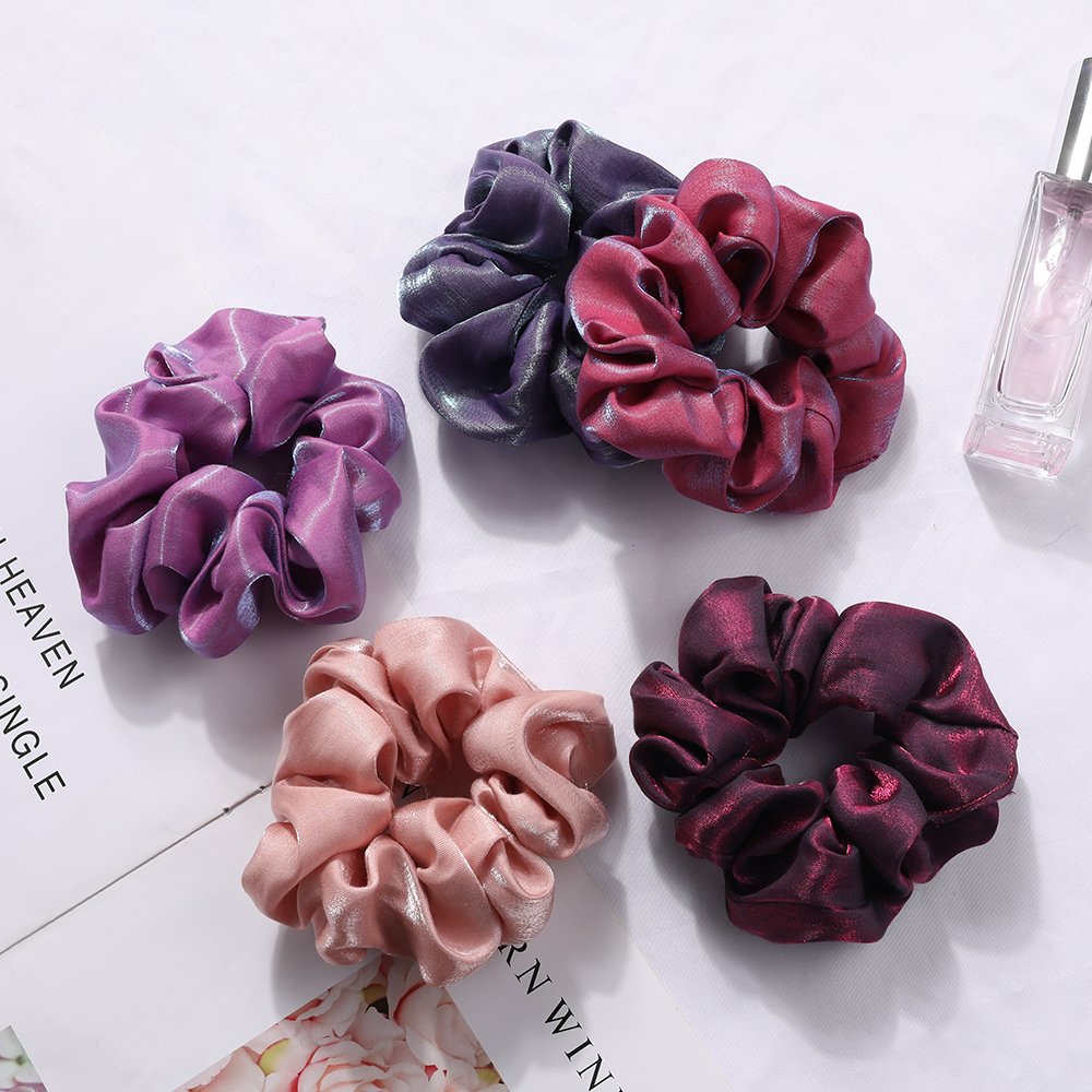 QIYUE Custom 20 Colors Available Fashion Luxury Gold Cord Silk Hair Scrunchies