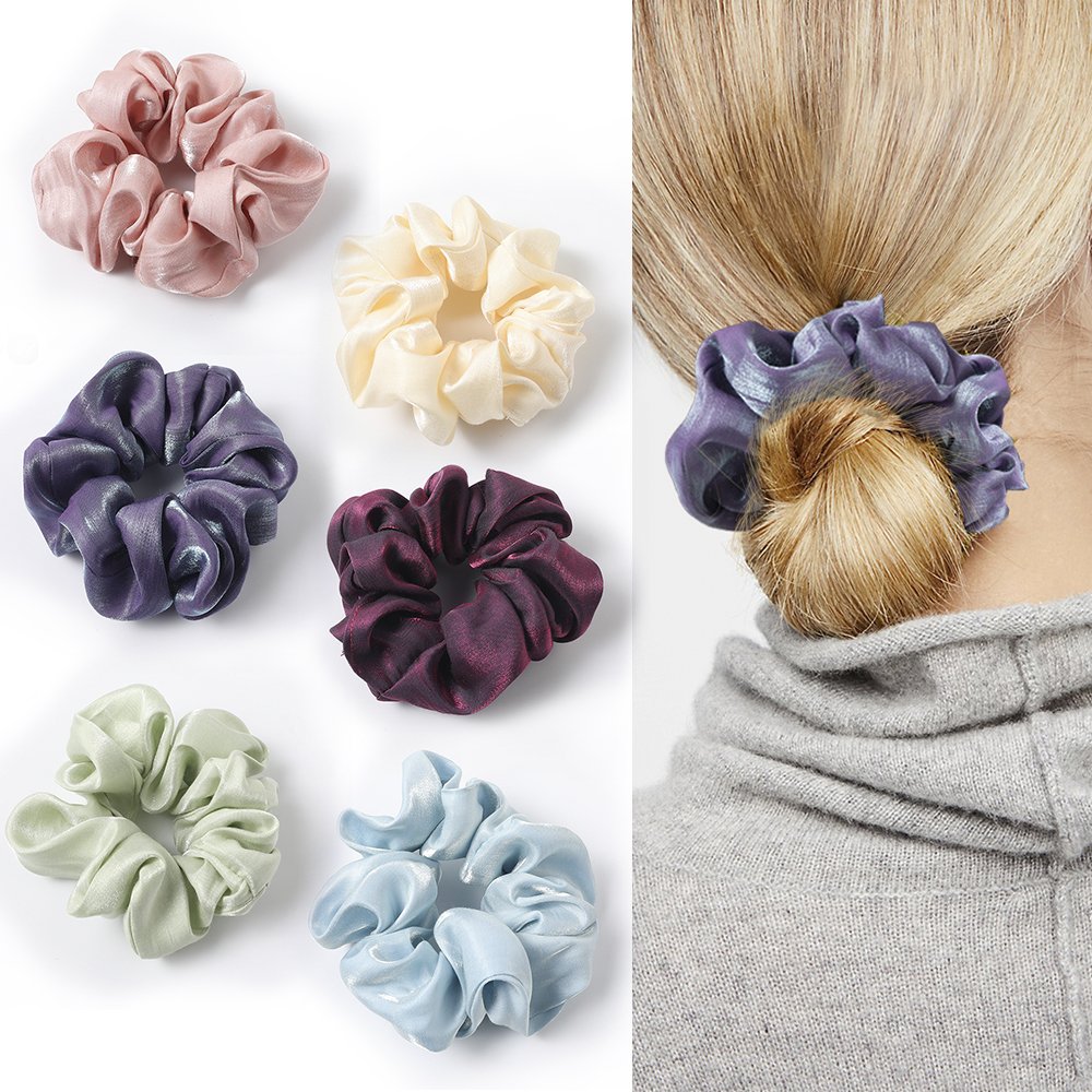 QIYUE Custom 20 Colors Available Fashion Luxury Gold Cord Silk Hair Scrunchies