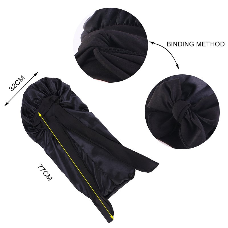 Custom Logo Elastic Band Hair Care Hair Cover Braid Sleep Cap Long Satin Hair Bonnets With tied