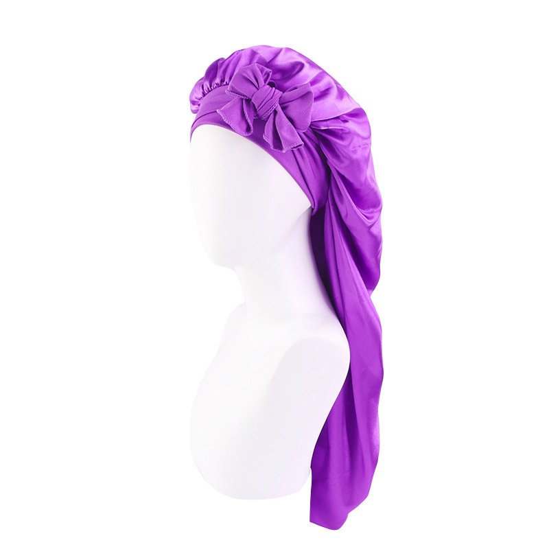 Custom Logo Elastic Band Hair Care Hair Cover Braid Sleep Cap Long Satin Hair Bonnets With tied