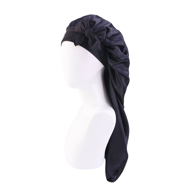 Custom Logo Elastic Band Hair Care Hair Cover Braid Sleep Cap Long Satin Hair Bonnets With tied