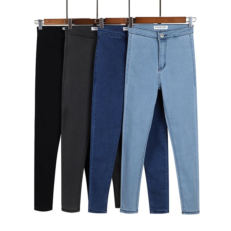 Wholesale Custom Women Elastic Stretch Jeans High Waist Solid Color Trousers Women Pencil Pants Skinny women Jeans