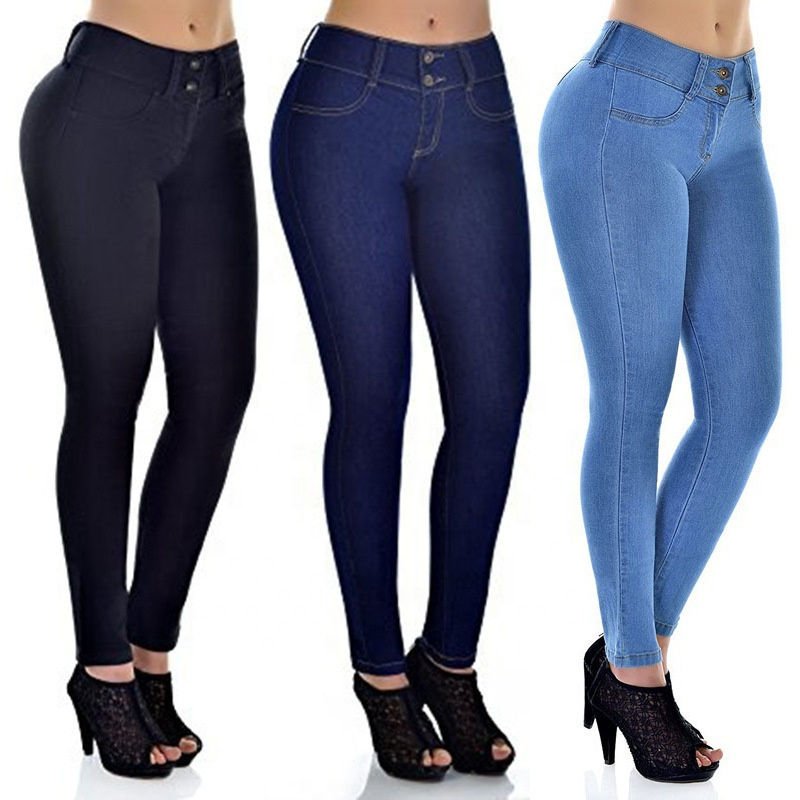 Wholesale Custom Women Elastic Stretch Jeans High Waist Solid Color Trousers Women Pencil Pants Skinny women Jeans