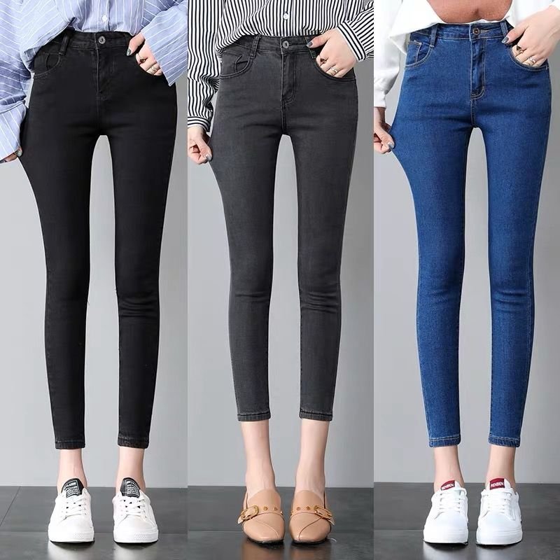 Wholesale Custom Women Elastic Stretch Jeans High Waist Solid Color Trousers Women Pencil Pants Skinny women Jeans