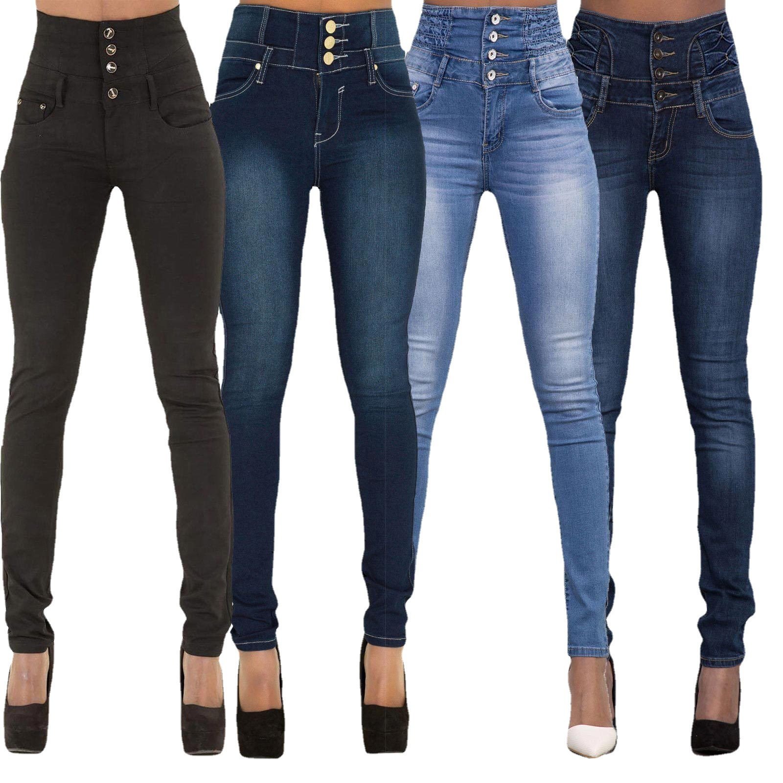 Wholesale Custom Women Elastic Stretch Jeans High Waist Solid Color Trousers Women Pencil Pants Skinny women Jeans