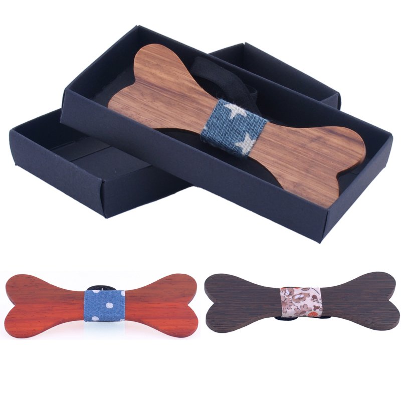 promotional custom bone style wood bow tie with packing box for men