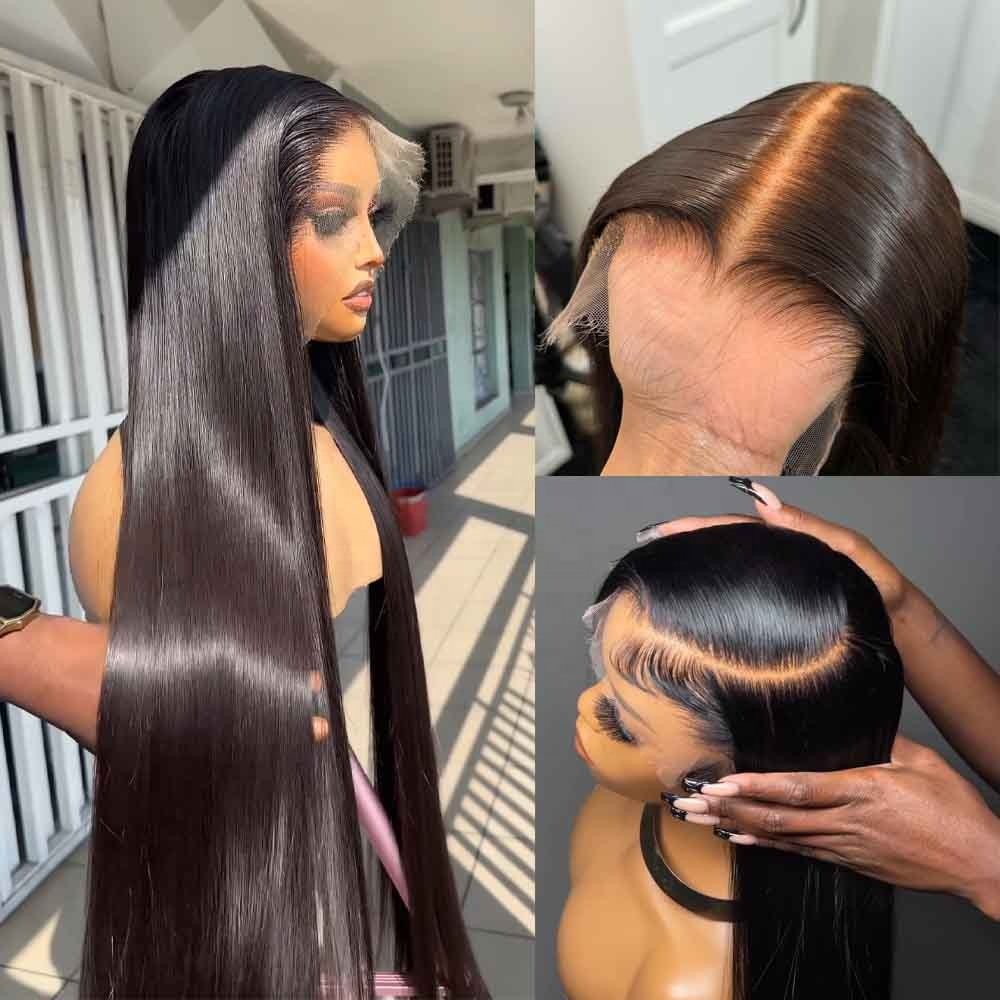 13x6 Replaceable Lace Closure Straight Lace Front wig HD Transparent Lace Raw Human Hair Glueless Wigs For Black Women Block Wig