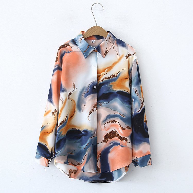 2024 Women Autumn New Retro Tie-dye Design Niche High-end Western Style French Satin Daily casual Shirt