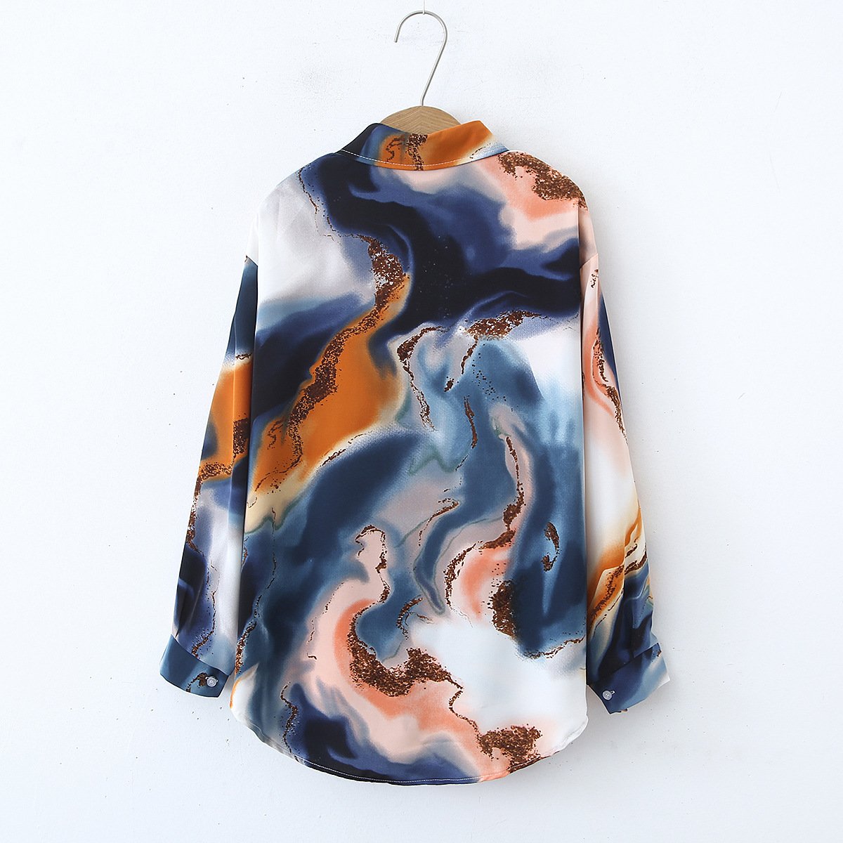 2024 Women Autumn New Retro Tie-dye Design Niche High-end Western Style French Satin Daily casual Shirt
