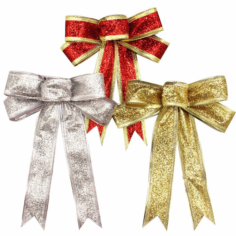 15CM red silver gold shiny glitter powder Christmas bows decoration Christmas decorations bow for christmas tree top