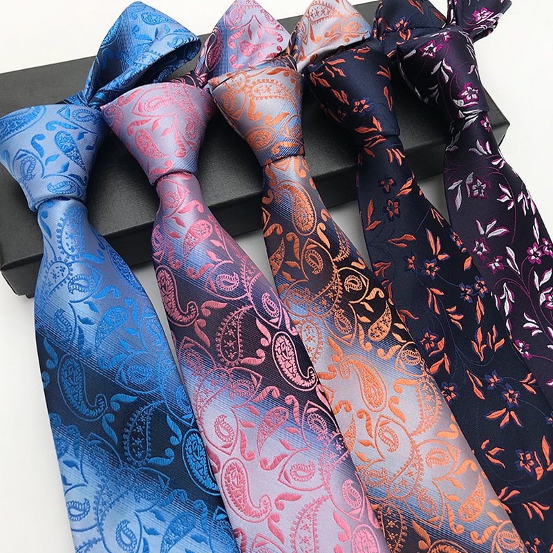 European Unique Flower Glod Paisley Polyester Jacqauard Woven Ties For Men
