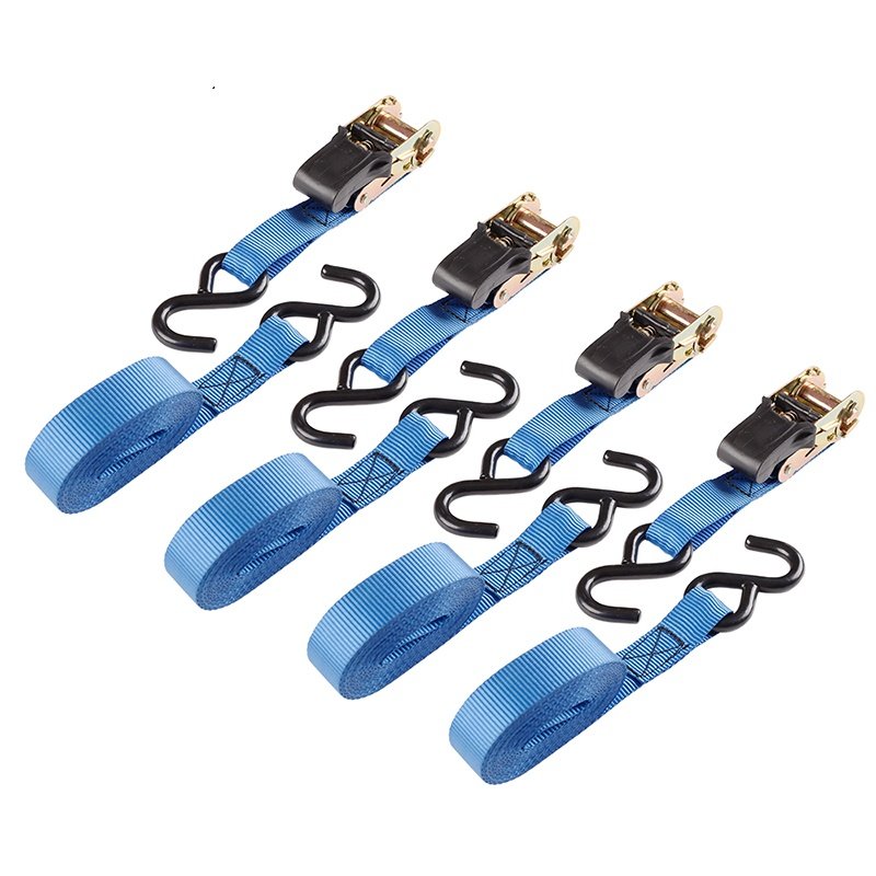 Cargo Straps for Moving Appliances Lawn Equipment 1 Inch Ratchet Tie Down Strap with S hook end.
