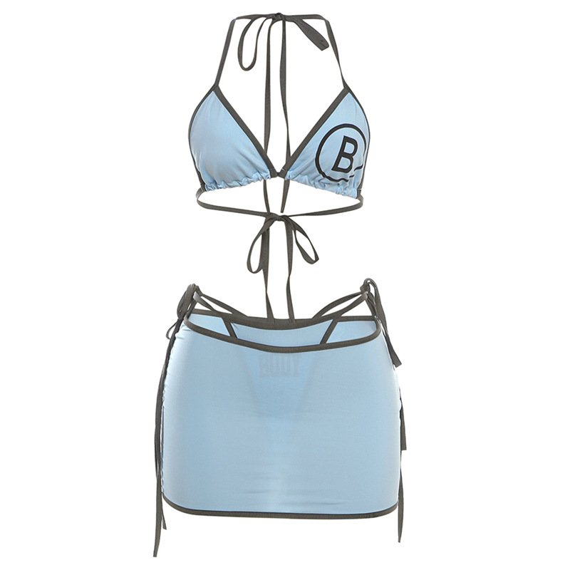 Charm 2024 Hot Sale Smuuer Women Dress Suspenders Printing Vest Hip Wrap Bikini Set For Women