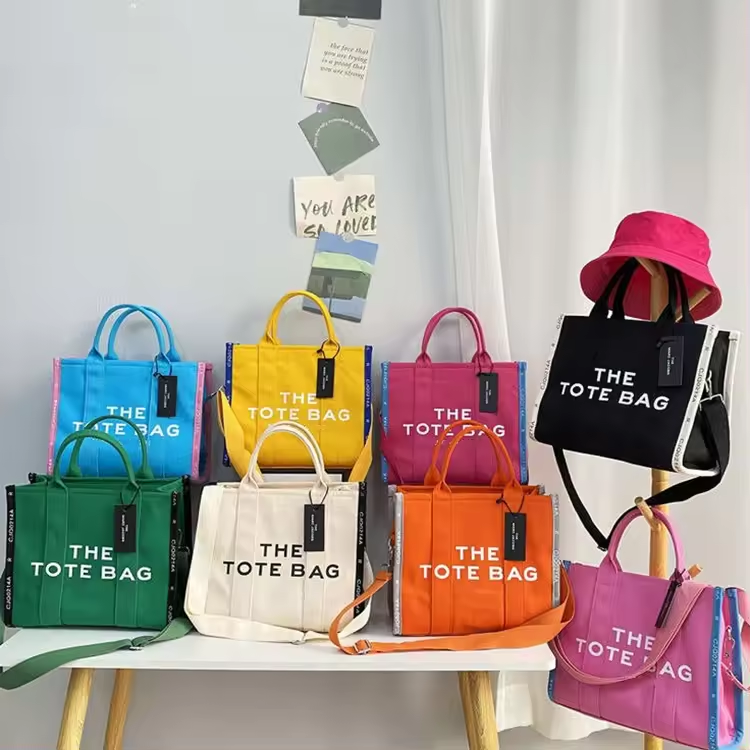 Hot Selling Luxury Designer Canvas Tote Bag for Women Fashionable Zip Closure Purses Handbags for Beach Travel Summer Colorful