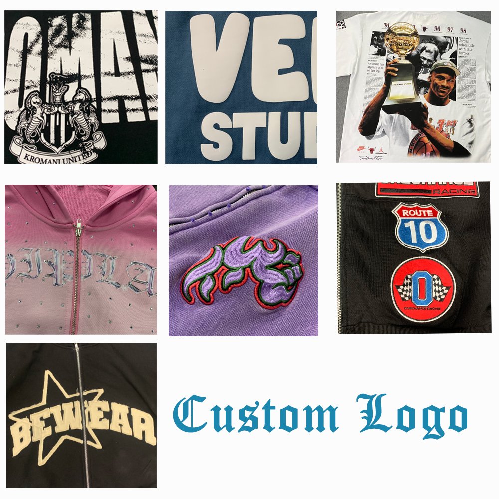 Cut and Sew Garment Custom 100% Cotton French Terry Distressed Zip Up Rhinestone Stone Washed Hoodies for Men