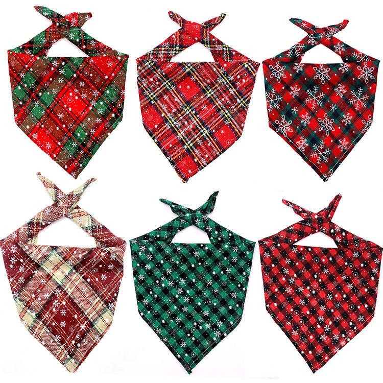 Amaz High Quality Christmas Triangle Pet Scarf Plaid Dog Bandanas