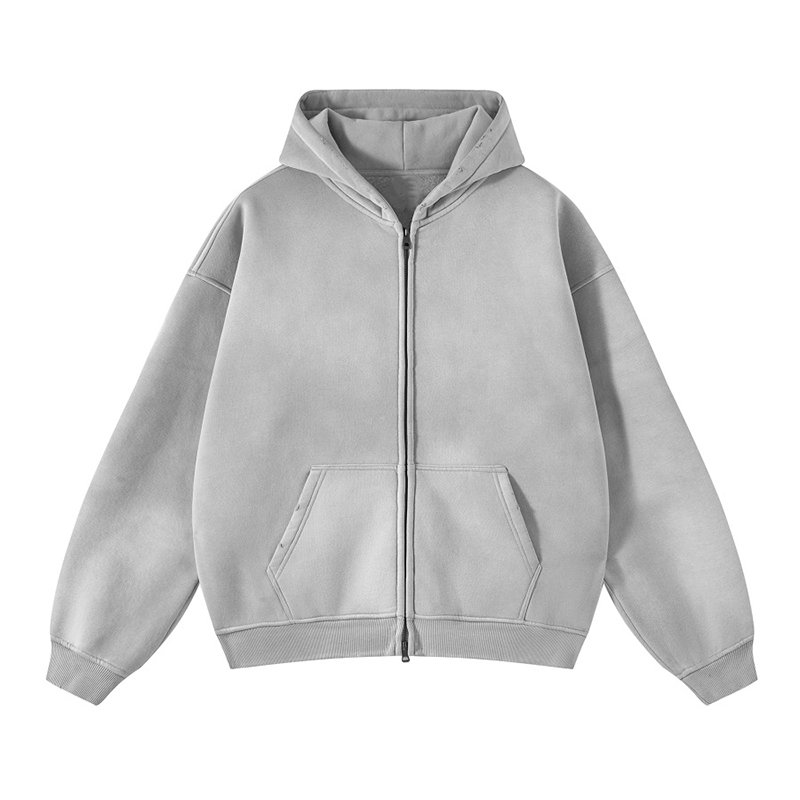 YSJY Clothing Brand Manufacturer Men Distressed Vintage Acid Washed Zip Up Hoodie