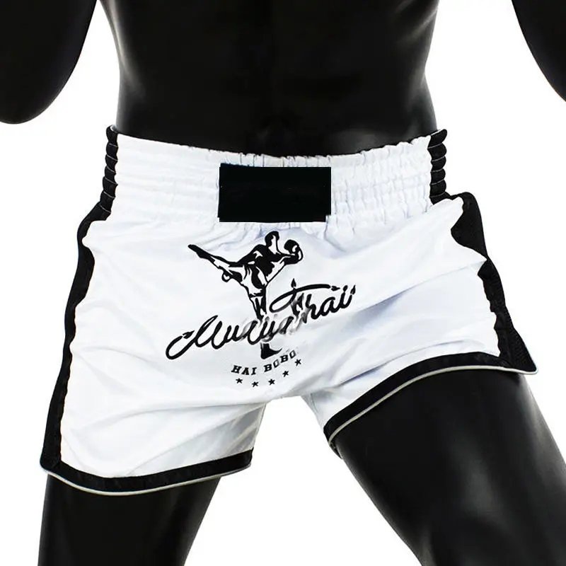 Custom logo gym running muay thai shorts chenille embroidery polyester sports thailand martial arts wear boxing shorts
