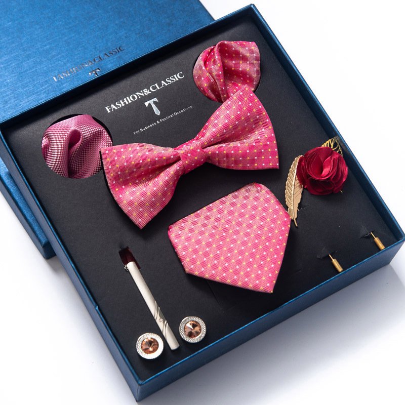 Wholesale Custom Custom Business Bow Ties Set For Men Necktie Gift Box Set Wedding Blue Striped Polyester Ties For Men