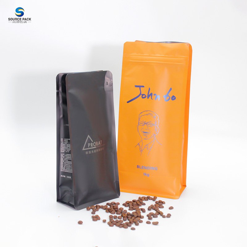 Eco Friendly Resealable Zipper Flat Bottom Coffee Pouch Custom Printed Coffee Packaging Bag with Valve