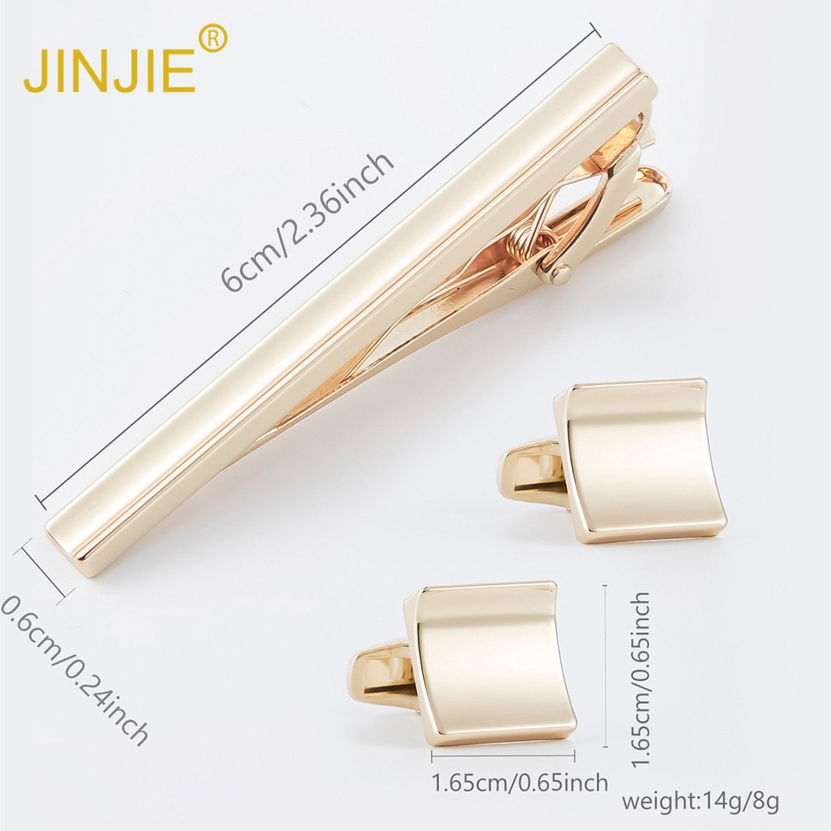 2024 Ready to ship low price fashion gold plated design Cambered surface cufflink tie clip set for men luxury