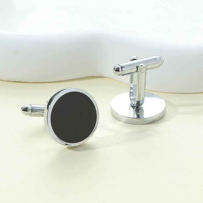 Silver Plated Copper Tie Clip and Cufflinks Set with Black Enamel Business Suit & Party Accessory for Men for Engagement