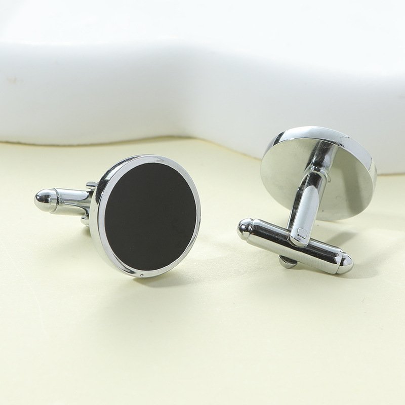 Silver Plated Copper Tie Clip and Cufflinks Set with Black Enamel Business Suit & Party Accessory for Men for Engagement