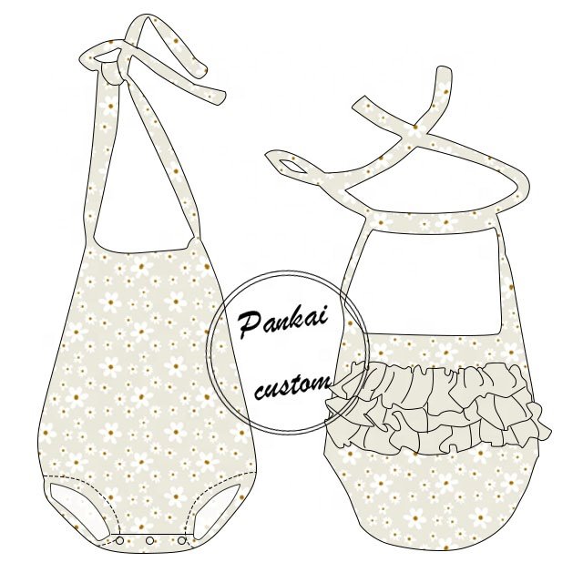 Wholesale custom Printed Baby Girls Romper Tie Up Backless Sleeveless Kids Baby Bubble Leotard With Ruffle