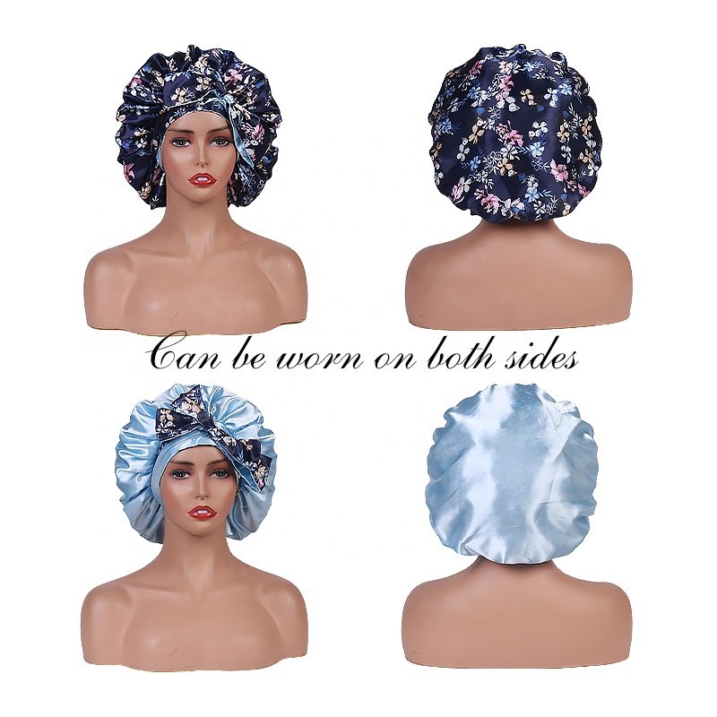 New Large Satin Silk Night Sleeping Cap Long Satin Bonnet With Head Tie Band Bonnet Edge Wrap For Women Curly Braid Hair