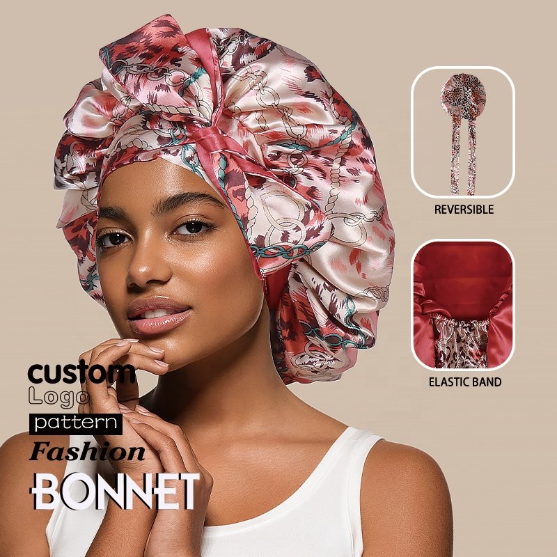 New Large Satin Silk Night Sleeping Cap Long Satin Bonnet With Head Tie Band Bonnet Edge Wrap For Women Curly Braid Hair
