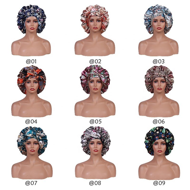 New Large Satin Silk Night Sleeping Cap Long Satin Bonnet With Head Tie Band Bonnet Edge Wrap For Women Curly Braid Hair