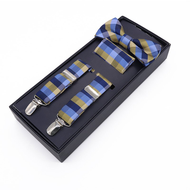 Fashion Mens Suspenders Bow Tie Pocket Square 3-Piece Set In a Box Gentleman Wedding Party Bretele Father Husband's Gift Sets