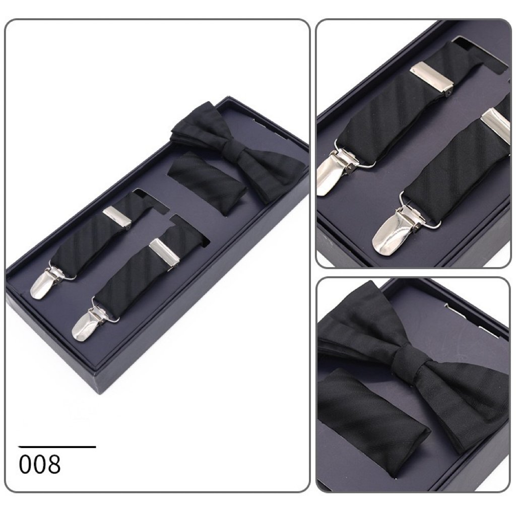 Fashion Mens Suspenders Bow Tie Pocket Square 3-Piece Set In a Box Gentleman Wedding Party Bretele Father Husband's Gift Sets