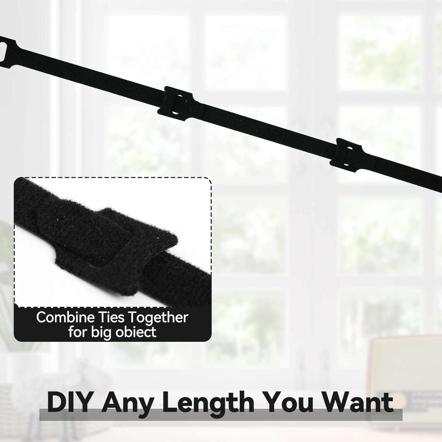 Reusable Cable Ties,Adjustable Cord Straps,Cable Organizer,Cord Wrap And Hook Loop Cords Management - Black