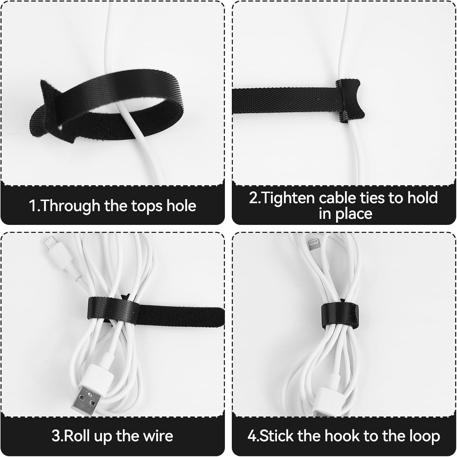 Reusable Cable Ties,Adjustable Cord Straps,Cable Organizer,Cord Wrap And Hook Loop Cords Management - Black