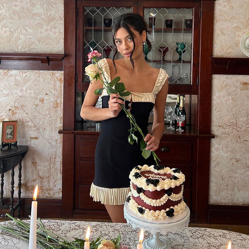 Y2K Sexy Folds Straps Prom Dress Women Fashion Sleeveless Elegant Ruffles Hem Mini Dresses Party Lady Evening A-line Gown 2547