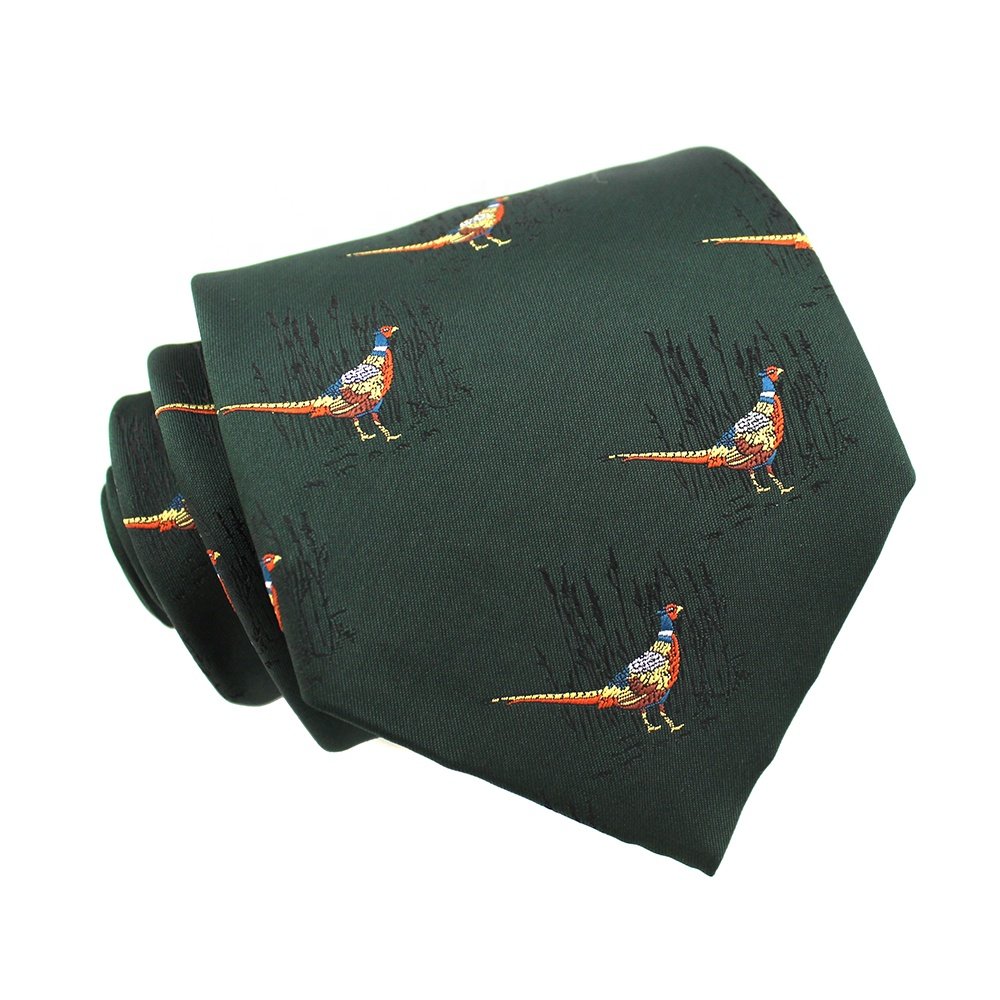 Forest Green Neckties For Men Animal Pattern Polyester Custom Woven Novelty Pigeon Bird Pheasant Tie Design-Your-Own-Necktie