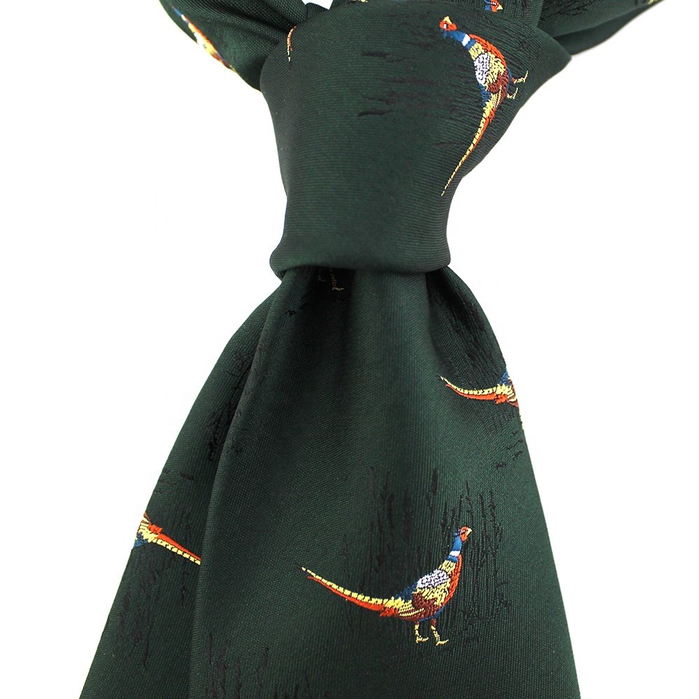 Forest Green Neckties For Men Animal Pattern Polyester Custom Woven Novelty Pigeon Bird Pheasant Tie Design-Your-Own-Necktie