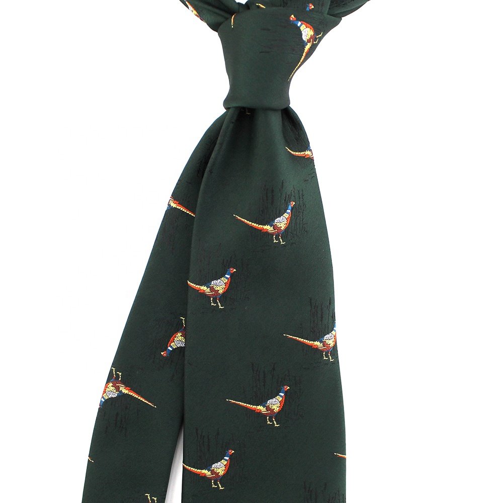 Forest Green Neckties For Men Animal Pattern Polyester Custom Woven Novelty Pigeon Bird Pheasant Tie Design-Your-Own-Necktie