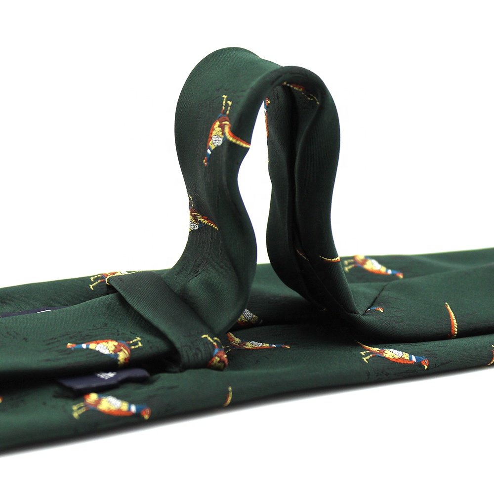 Forest Green Neckties For Men Animal Pattern Polyester Custom Woven Novelty Pigeon Bird Pheasant Tie Design-Your-Own-Necktie