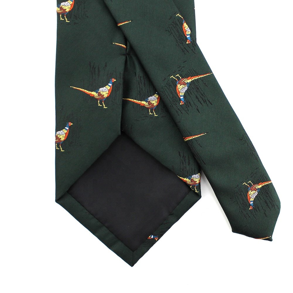 Forest Green Neckties For Men Animal Pattern Polyester Custom Woven Novelty Pigeon Bird Pheasant Tie Design-Your-Own-Necktie