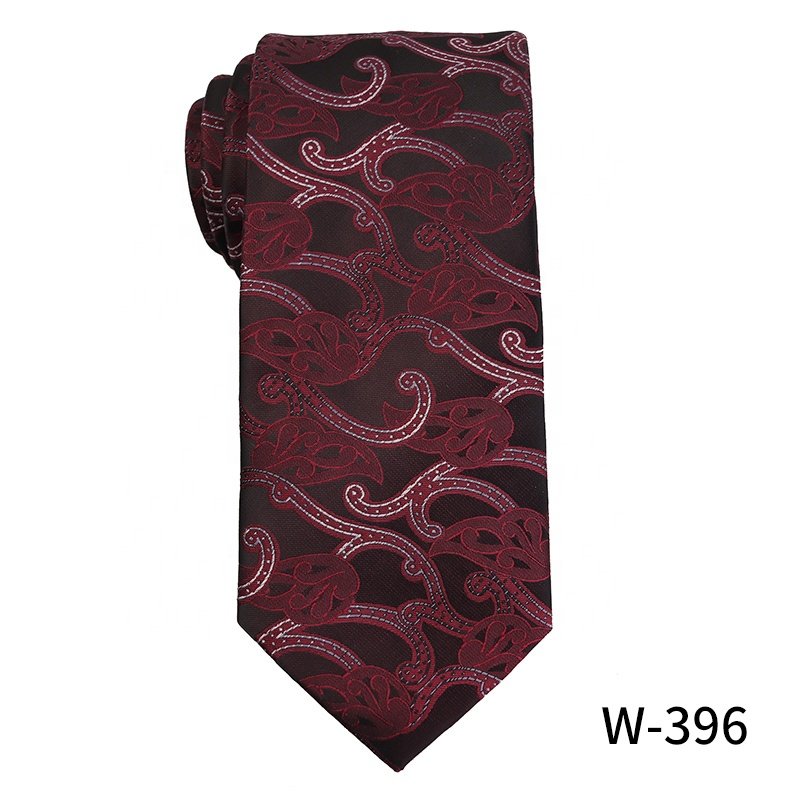 Fashion Floral Paisley Polyester Jacquard Woven Tie High Quality Italian Polyester Wine Red Tie, Micro Tie For Weddings