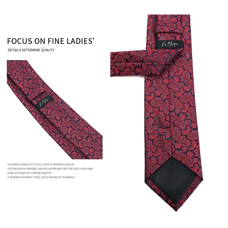 Fashion Floral Paisley Polyester Jacquard Woven Tie High Quality Italian Polyester Wine Red Tie, Micro Tie For Weddings