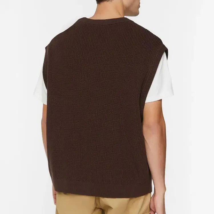 Wholesale Custom Logo Casual Men's Jacquard Knit Tank Tops Plain Sweater Cotton Knitted V Neck Sleeveless Sweater Vest For Men