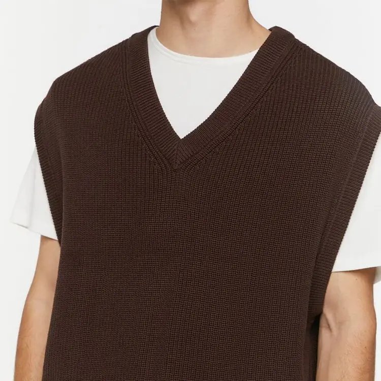 Wholesale Custom Logo Casual Men's Jacquard Knit Tank Tops Plain Sweater Cotton Knitted V Neck Sleeveless Sweater Vest For Men