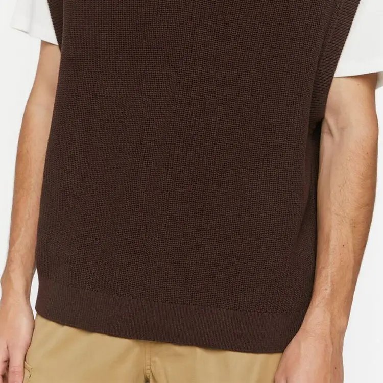 Wholesale Custom Logo Casual Men's Jacquard Knit Tank Tops Plain Sweater Cotton Knitted V Neck Sleeveless Sweater Vest For Men