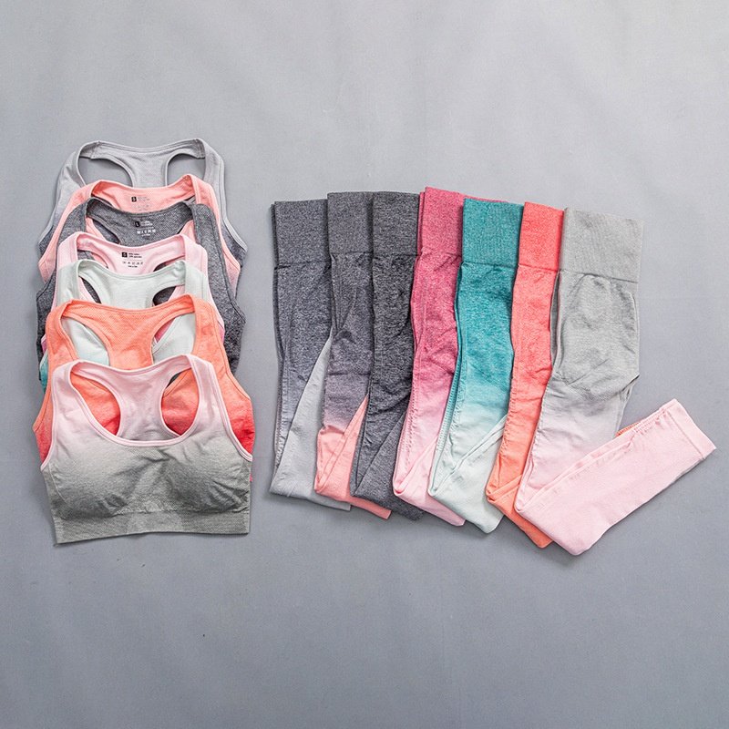 Wholesale Tie-dye Sportswear Yoga Suit and Clothes 7-color Gradient Outdoor Running Breathable Sweat-absorbent Sports Yoga Set